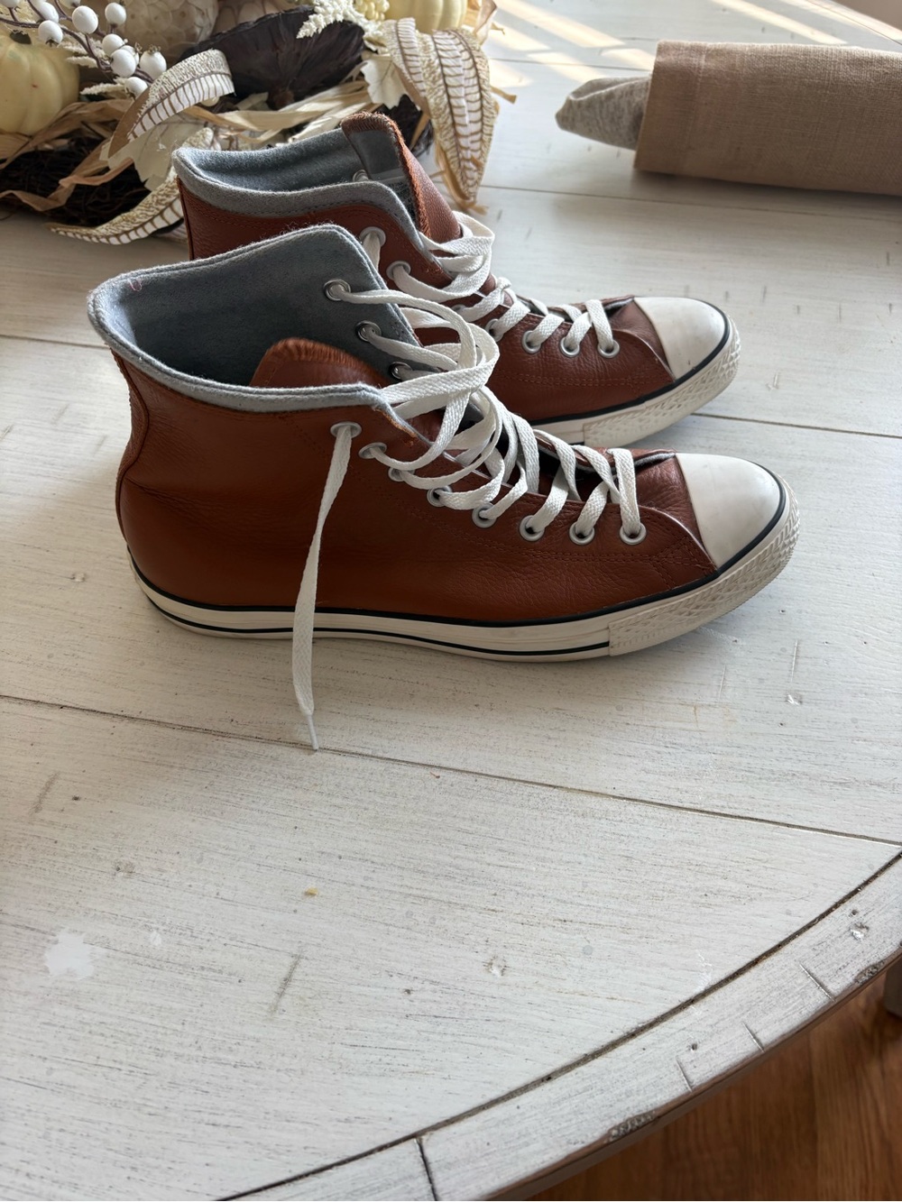 Converse Men's High-Top Sneakers in Brown Leather and White